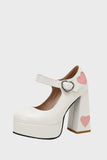 Apricot Thick Sole Chunky Buckle Shoes with Hearts