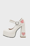 Apricot Thick Sole Chunky Buckle Shoes with Hearts