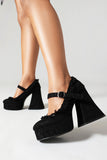 Black One-piece Buckle Platform Lace High Heels