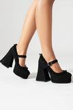 Black One-piece Buckle Platform Lace High Heels