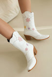 Fashion Black Block Heel Ankle Boots with Flowers