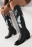 Apricot Embroidered Mid-calf Block Heel Boots