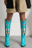 Apricot Embroidered Mid-calf Block Heel Boots