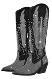 Sparkly Black Rhinestone Chunky Heel Women's Boots