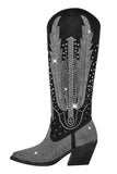 Sparkly Black Rhinestone Chunky Heel Women's Boots