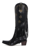 Black Tassel Rivet Block Heel High Boots