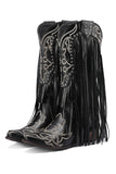 Black Rivet Embroidery High Boots