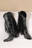 Black Rivet Embroidery High Boots