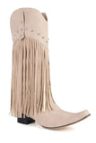 Khaki Tassel Rivet Block Heel High Boots