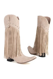 Khaki Tassel Rivet Block Heel High Boots