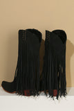 Khaki Tassel Rivet Block Heel High Boots