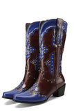 Blue Rivet Colorblock Thick Heel High Boots