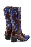 Blue Rivet Colorblock Thick Heel High Boots