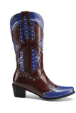 Blue Rivet Colorblock Thick Heel High Boots