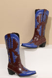 Blue Rivet Colorblock Thick Heel High Boots