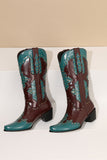 Blue Rivet Colorblock Thick Heel High Boots