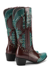 Blue Rivet Colorblock Thick Heel High Boots