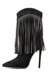 Black Rhinestone Tassel Pointed Toe Suede Stilettos