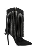 Black Rhinestone Tassel Pointed Toe Suede Stilettos