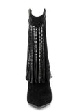 Black Rhinestone Tassel Pointed Toe Suede Stilettos