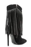 Black Rhinestone Tassel Pointed Toe Suede Stilettos