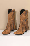 Brown Square Toe Tassel Block Heel Cowgirl Boots