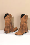 Brown Square Toe Tassel Block Heel Cowgirl Boots