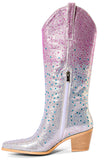 Silver Rhinestone Pointed Toe High Boots