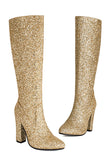 Blue Sequined Chunky-heeled Boots