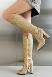 Blue Sequined Chunky-heeled Boots