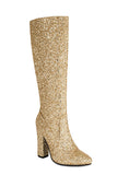 Blue Sequined Chunky-heeled Boots