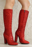 Blue Sequined Chunky-heeled Boots