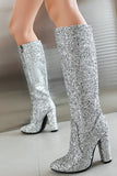 Blue Sequined Chunky-heeled Boots