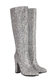 Blue Sequined Chunky-heeled Boots