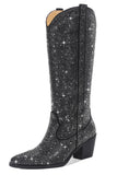 Silver Pointed Toe Chunky Rhinestone Boots