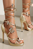 Golden Open Toe Stiletto with Butterfly