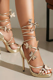 Golden Open Toe Stiletto with Butterfly