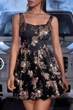 Black Golden Embroidery A-Line Short Wedding Guest Dress