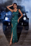 Dark Green Sequins Bodycon Wedding Guest Dress with Slit