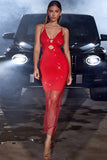 Red V-Neck Cut Out Bodycon Wedding Guest Dress