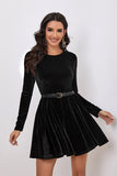 Black A Line Long Sleeves Cocktail Party Dress