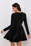 Black A Line Long Sleeves Cocktail Party Dress