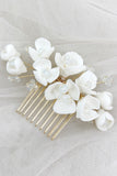 White Ceramic Flower Plate Hair Makeup Bridal Hair Comb