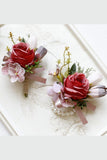 Red Bridesmaid Wrist Corsage and Groomsmen Boutonniere Set