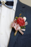 Red Bridesmaid Wrist Corsage and Groomsmen Boutonniere Set