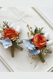 Red Bridesmaid Wrist Corsage and Groomsmen Boutonniere Set