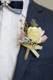 Red Bridesmaid Wrist Corsage and Groomsmen Boutonniere Set