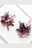 Cute Burgundy Wrist Corsage and Boutonniere Set