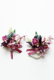 Cute Burgundy Wrist Corsage and Boutonniere Set