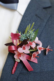 Cute Burgundy Wrist Corsage and Boutonniere Set